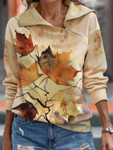 Aria - Sweatshirt mit lebhaftem Blumendruck und Reißverschluss – Aprikose