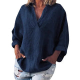 Francie – Leinenbluse mit V-Ausschnitt – Blau