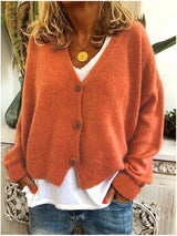 Strickjacke Damen V-Ausschnitt Weich | Locker Übergangszeit – Orange