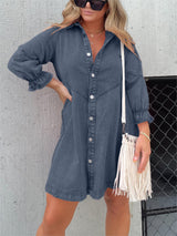 Nola | Stilvolles Denim-Midi-Kleid mit Umlegekragen – Grau