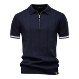 Johncena – Lässiges Polohemd Mit Reißverschluss Im Sportstil – Marineblau