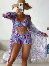 Catherine – 3-teiliges Bikini-Set mit Langarm-Cardigan für den Sommerstrand – Lila