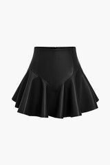 Marigold | Verspielter Kunstleder-Skaterrock mit High-Waist-Schnitt und ausgestelltem Saum – Schwarz