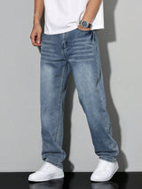 Herren Lässige Relaxed Fit Jeans – Verblasstes Blau