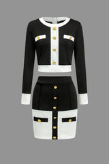 Karina | Elegantes Zweiteiler-Set mit Button-Detail & Minirock – Schwarz
