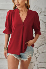 Zeline – Bezaubernde Bluse mit Puffärmeln – Rot