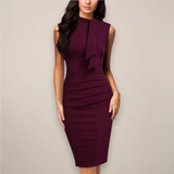 Damen Ärmelloses Midi-Kleid mit Rundhalsausschnitt und Schleifenband vorne mit Rückenreißverschluss – Burgund