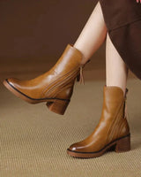 Damen Stiefeletten mit Reißverschluss und Blockabsatz – Braun