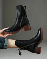 Damen Stiefeletten mit Reißverschluss und Blockabsatz – Schwarz