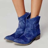 Damen Cowboy Boots mit Blockabsatz und Seitenschlaufen – Blau