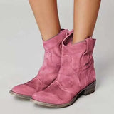 Damen Cowboy Boots mit Blockabsatz und Seitenschlaufen – Rosa