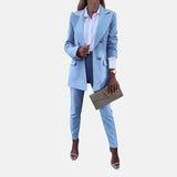 Damen Anzug Set mit Blazer und Hose – Himmelblau