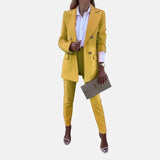 Damen Anzug Set mit Blazer und Hose – Gelb