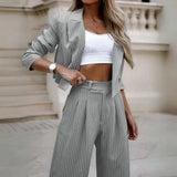Damen Anzug Set mit Streifenmuster Blazer und Hose – Grau