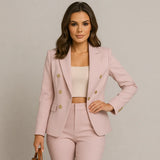 Damen Anzug Set Zweireihig Slim Fit Blazer & Hose – Hellrosa