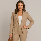 Damen Anzug Set Zweireihig Slim Fit Blazer & Hose – Khaki