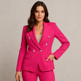 Damen Anzug Set Zweireihig Slim Fit Blazer & Hose – Rosenrot