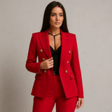 Damen Anzug Set Zweireihig Slim Fit Blazer & Hose – Rot