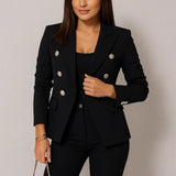 Damen Anzug Set Zweireihig Slim Fit Blazer & Hose – Schwarz