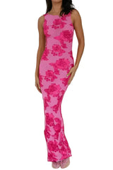 Damen Ärmelloses Maxikleid mit Blumenmuster – Rosa