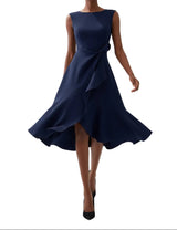 Damen Ärmelloses Midikleid mit Asymmetrischem Taillendetail und Ausgestelltem Saum – Marineblau