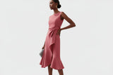 Damen Ärmelloses Midikleid mit Asymmetrischem Taillendetail und Ausgestelltem Saum – Rosa