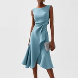 Damen Ärmelloses Midikleid mit Asymmetrischem Taillendetail und Ausgestelltem Saum – Blau