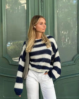 Damen Asymmetrischer Pullover mit strukturierter Oberfläche und langen Ärmeln – Blau