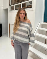 Damen Asymmetrischer Pullover mit strukturierter Oberfläche und langen Ärmeln – Grau
