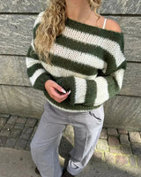 Damen Asymmetrischer Pullover mit strukturierter Oberfläche und langen Ärmeln – Grün