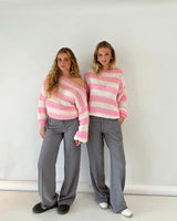 Damen Asymmetrischer Pullover mit strukturierter Oberfläche und langen Ärmeln – Rosa