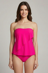 Damen Badebekleidungsset mit trägerlosem Oberteil und Slip – Rosa