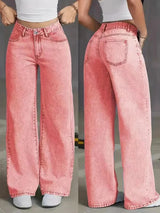 Damen Baggy Jeans mit Hohem Bund und Weitem Bein – Rosa