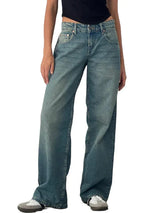 Damen Baggy Jeans mit niedrigem Schnitt und weiter Passform – Blau