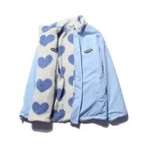 Damen Wendejacke mit Herzmuster und Fleece-Innenseite – Azurblau