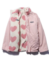 Damen Wendejacke mit Herzmuster und Fleece-Innenseite – Rosa