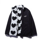 Damen Wendejacke mit Herzmuster und Fleece-Innenseite – Schwarz