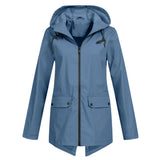 Damen Regenjacke mit Reißverschluss und Kapuze – Blau