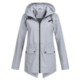 Damen Regenjacke mit Reißverschluss und Kapuze – Grau