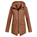 Damen Regenjacke mit Reißverschluss und Kapuze – Braun