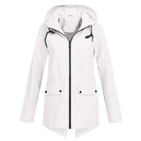 Damen Regenjacke mit Reißverschluss und Kapuze – Weiß