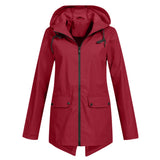 Damen Regenjacke mit Reißverschluss und Kapuze – Weinrot