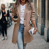 Damen Übergangsmantel mit Knopfleiste und langer Passform – Khaki