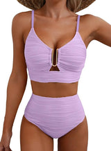 Damen-Bikini mit strukturierter Oberfläche und U-förmigem Metallelement – Violett
