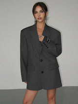 Damen Blazer im Oversized-Schnitt mit Knopfverschluss – Grau