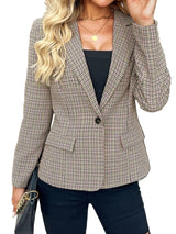 Damen Blazer mit fallendem Revers, Ein-Knopf-Verschluss und langen Ärmeln – Grau