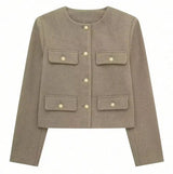 Damen Kurzjacke mit Knopfdetails und geradem Schnitt – Beige