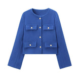Damen Kurzjacke mit Knopfdetails und geradem Schnitt – Blau