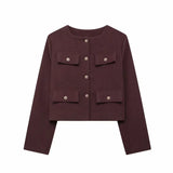 Damen Kurzjacke mit Knopfdetails und geradem Schnitt – Braun