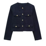 Damen Kurzjacke mit Knopfdetails und geradem Schnitt – Dunkelblau